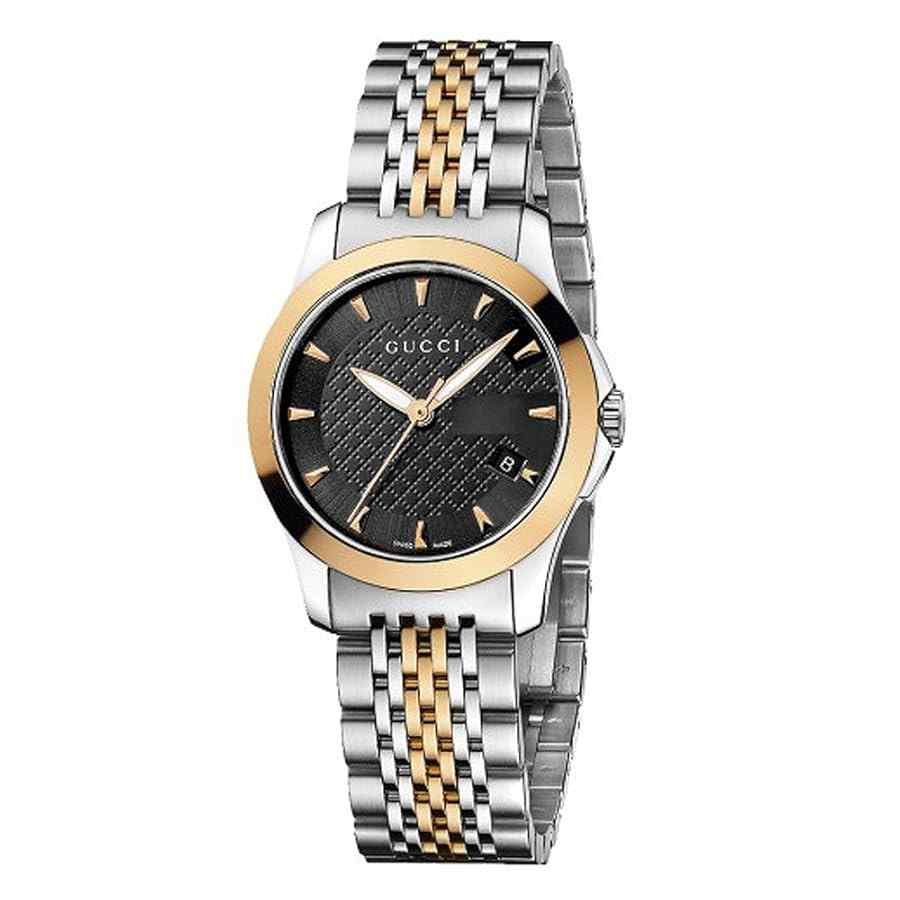Gucci G-Timeless Ladies Two-Tone Bracelet Watch - 29mm Black Dial YA126512