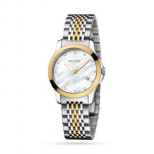 Gucci G-Timeless Ladies Two-Tone Diamond Watch - 29mm Mother-of-Pearl Dial YA126513