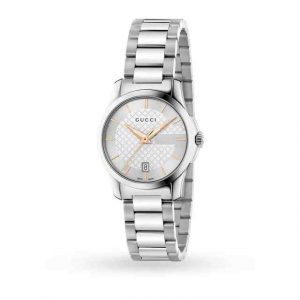 Gucci G-Timeless Ladies Stainless Steel Bracelet Watch - 29mm Silver Dial YA126523