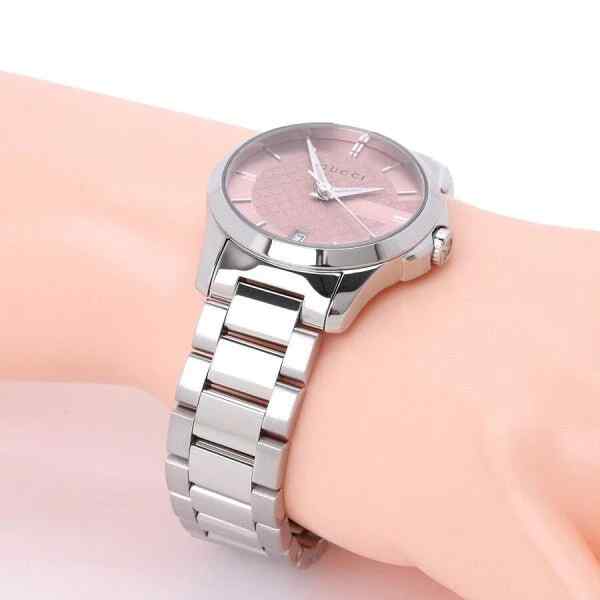 Gucci G-Timeless Ladies Stainless Steel Bracelet Watch - 29mm Pink Dial YA126524 - Image 6
