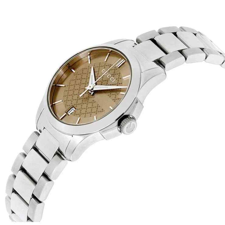 Gucci G-Timeless Ladies Stainless Steel Bracelet Watch - 29mm Brown Dial YA126526 - Image 2