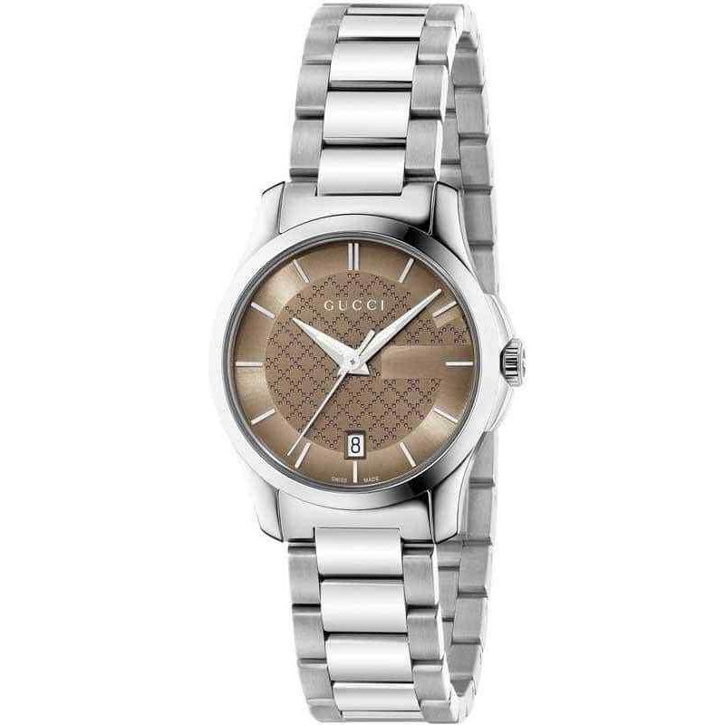 Gucci G-Timeless Ladies Stainless Steel Bracelet Watch - 29mm Brown Dial YA126526