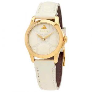 Gucci G-Timeless Ladies Gold PVD Guccissima Bee Watch - 29mm White Dial & Leather Strap YA126580A