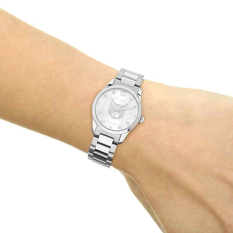 Gucci G-Timeless Ladies Silver Cat Head Watch - 29mm Stainless Steel Bracelet YA126595 - Image 4
