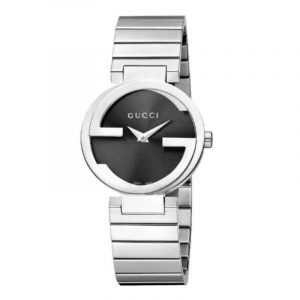 Gucci Interlocking G Ladies Stainless Steel Bracelet Watch - 29mm Black Dial YA133502
