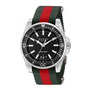 Gucci Dive Men's Swiss Quartz Watch - 40mm Black Dial & Green/Red Web Strap YA136206