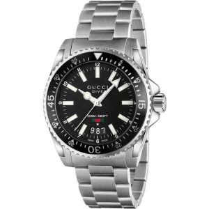 Gucci Dive Men's Swiss Quartz Watch - 40mm Black Dial & Stainless Steel Bracelet YA136301
