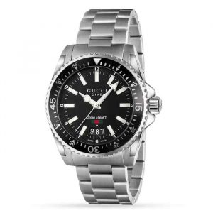 Gucci Dive Men's Swiss Quartz Watch - 40mm Black Dial & Stainless Steel Bracelet YA136301A