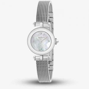 Gucci Horsebit Ladies Diamond Mother-of-Pearl Watch - 28mm Steel Mesh Bracelet YA141512