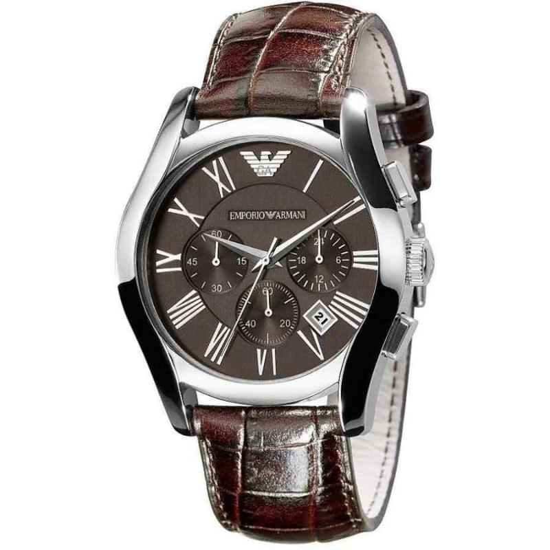 Emporio Armani Men's Chronograph Watch - AR0671 Brown Croco Leather Strap