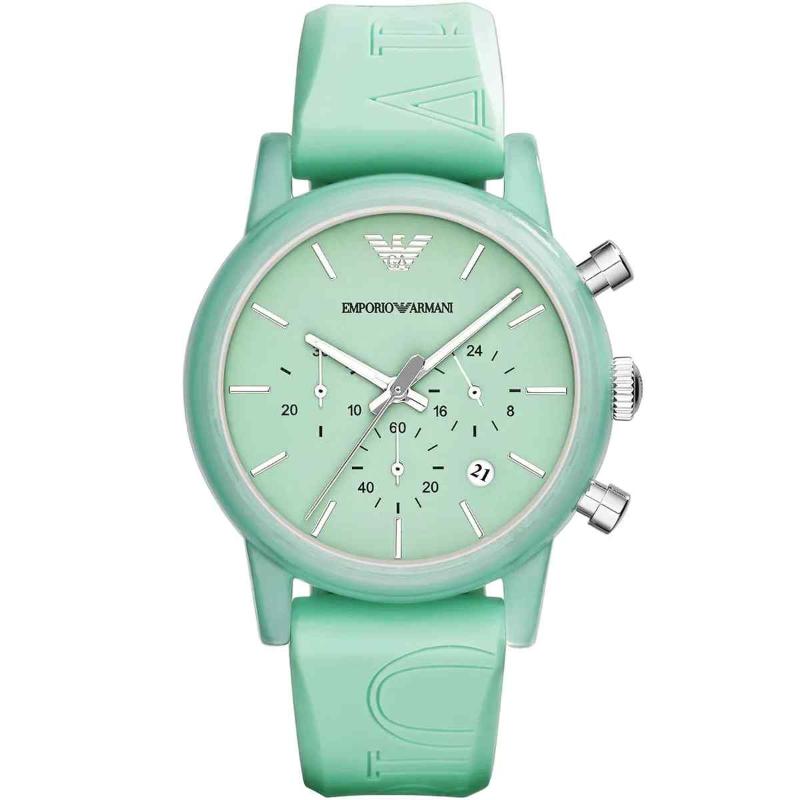 Emporio Armani Unisex Chronograph Watch - AR1057 Green Dial & Silicone Strap
