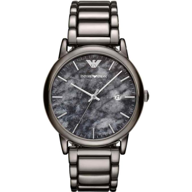 Emporio Armani Luigi Men's Watch - AR11155 Gunmetal Mesh Bracelet & Grey Marble Dial