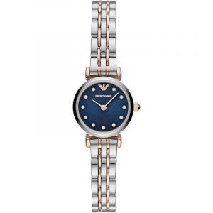 Emporio Armani Ladies Gianni T-Bar Watch - AR11222 Two-Tone & Blue Dial