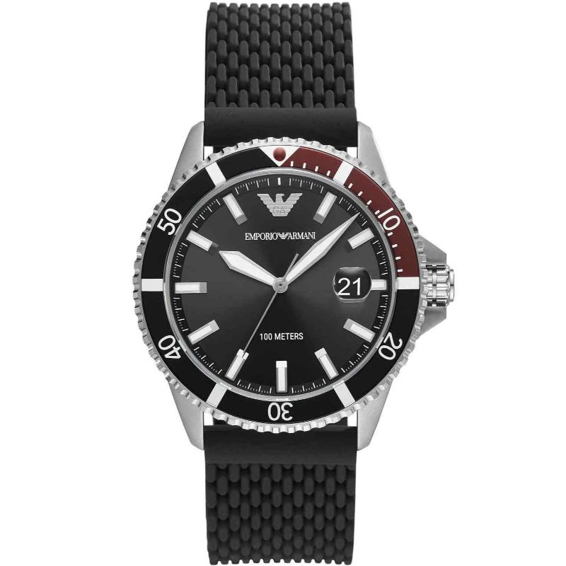 Emporio Armani Men's Mario Watch - AR11341 Black Dial & Black Silicone Strap