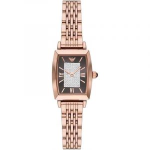 Emporio Armani Ladies Gianni T-Bar Watch - AR11407 Rose Gold PVD & Brown Dial