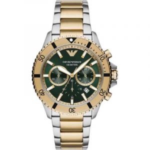 Emporio Armani Diver Chronograph Men's Watch - AR11586 Multicolour Steel & Green Dial