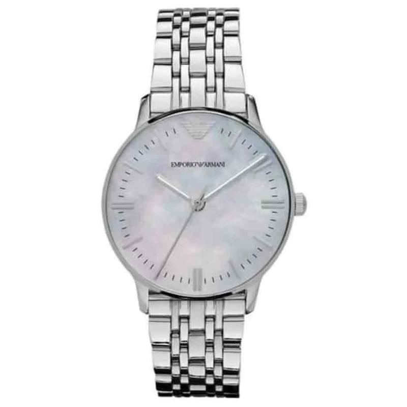 Emporio Armani Ladies Gianni Small Watch - AR1602 Stainless Steel & Mother of Pearl Dial