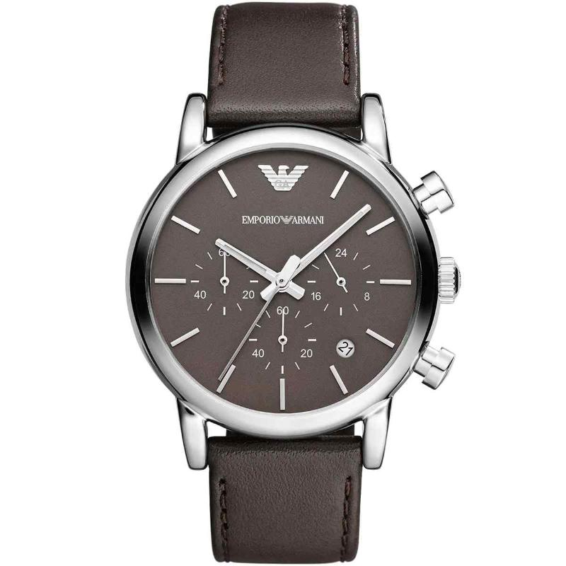 Emporio Armani Men's Chronograph Watch - AR1734 Brown Dial & Brown Leather Strap