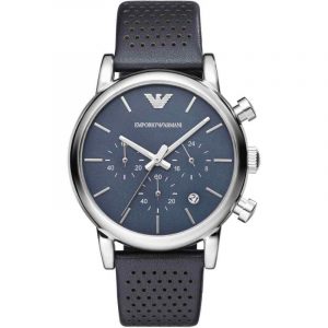 Emporio Armani Men's Chronograph Watch - AR1736 Blue Dial & Blue Leather Strap