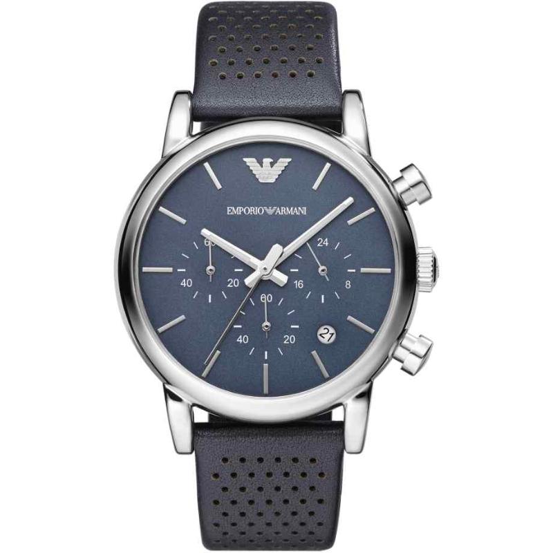 Emporio Armani Men's Chronograph Watch - AR1736 Blue Dial & Blue Leather Strap