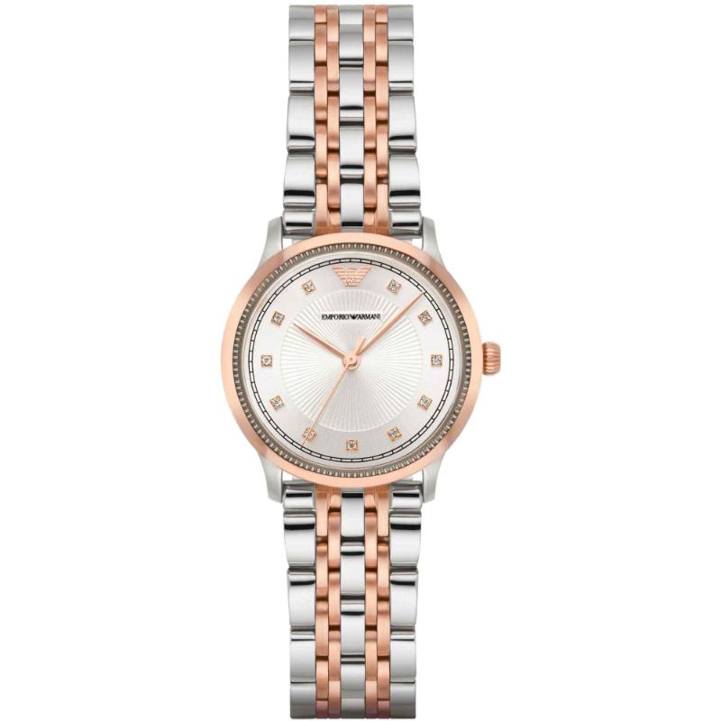 Emporio Armani Ladies Dress Watch - AR1962 Two-Tone Crystal Indices & Steel Bracelet