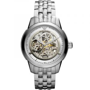 Emporio Armani Meccanico Automatic Watch - AR4626 Black Skeleton Dial & Steel Bracelet