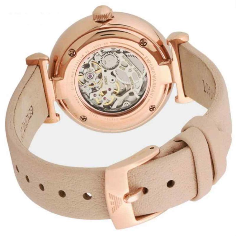 Emporio Armani Ladies' Skeleton Watch - AR60001 Rose Gold PVD & Nude Leather Strap - Image 6