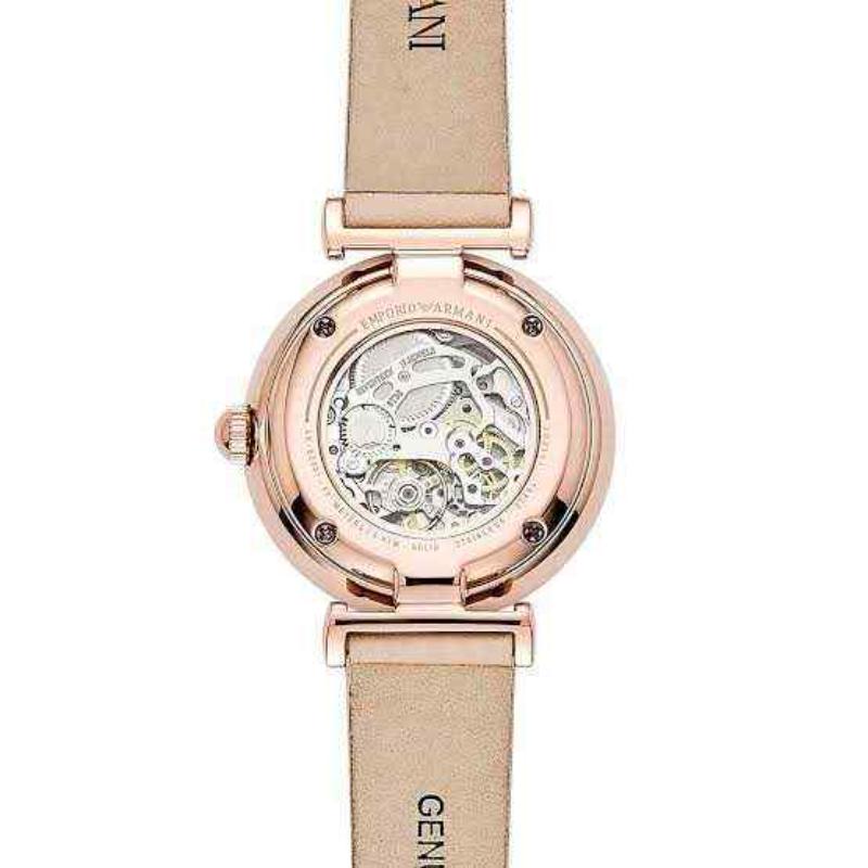 Emporio Armani Ladies' Skeleton Watch - AR60001 Rose Gold PVD & Nude Leather Strap - Image 2