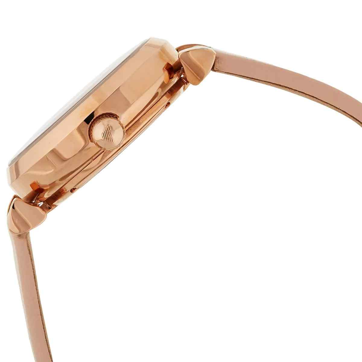 Emporio Armani Ladies' Skeleton Watch - AR60001 Rose Gold PVD & Nude Leather Strap - Image 5