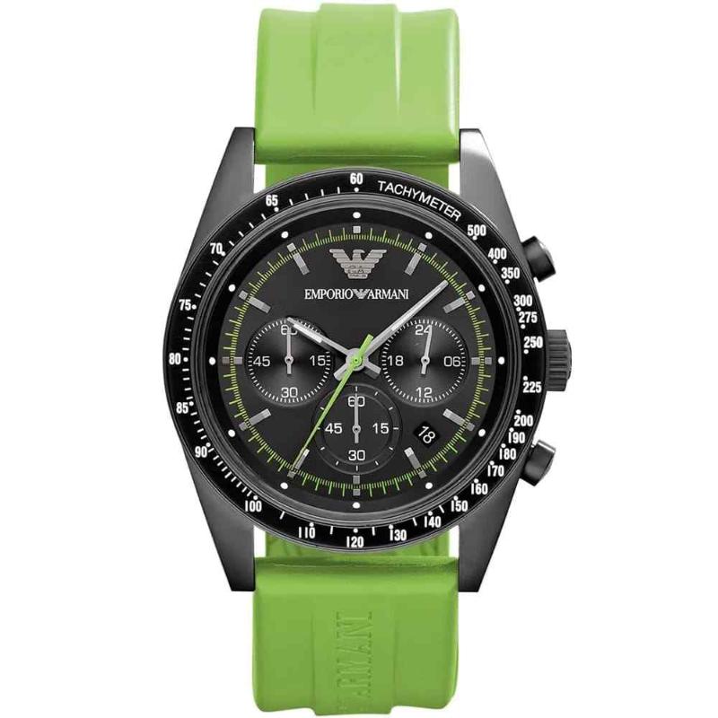 Emporio Armani AR6115 Men’s Sports Watch – Black Dial, Green Rubber Strap